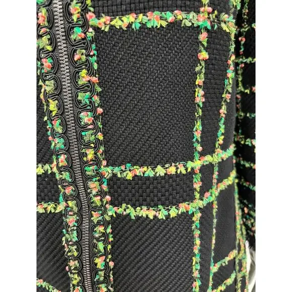 ANDREW GN Black Knit Cotton Floral Tweed Embroidered Mid-Length Coat Jacket EU46
